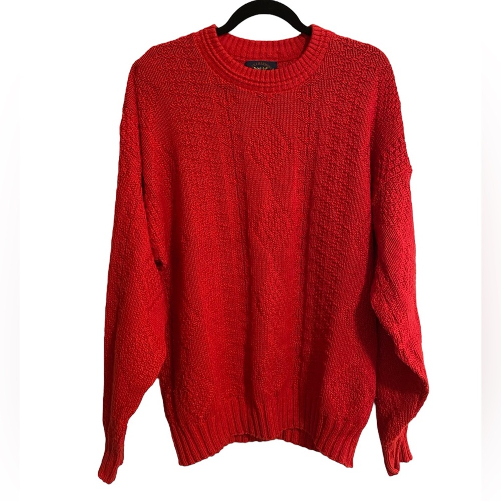 Vintage 100% Cotton USA Large Lake Harmony Rowing Club Red Cable Knit Sweater